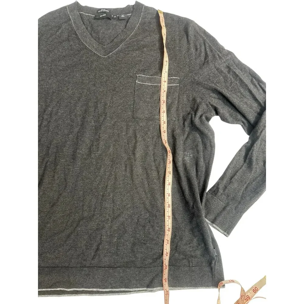Hugo Boss Sweater V-neck Gray Cashmere & Cotton Slim Fit Blend Pullover